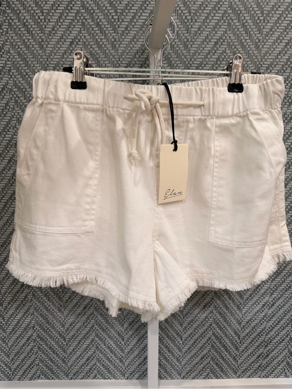 Elan Denim Drawstring Frayed Hem Shorts